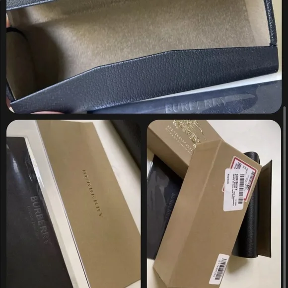 Burberry Authentic Leather Hard Sunglass Eyeglass Case Box Cleaning Cloth Black - Picture 2 of 4